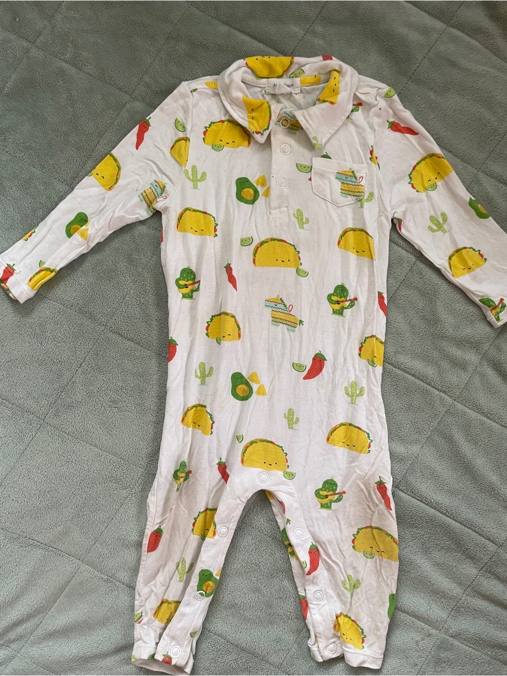 Angel Dear White Taco & Avocado Print Long Sleeve One-Piece